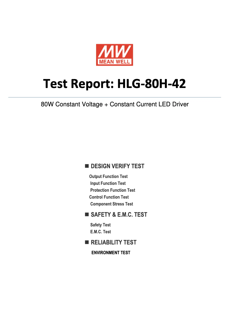 Page 1 de la notice Fiche technique Mean Well HLG-80H-42