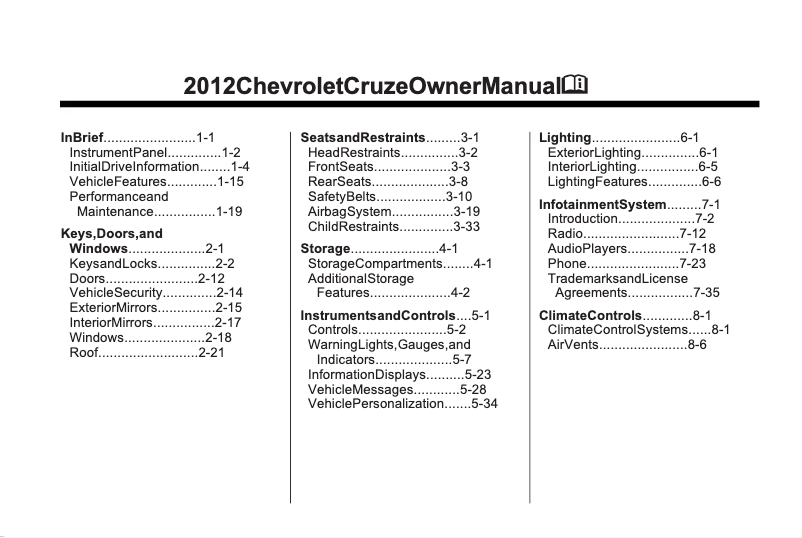 Page 1 de la notice Manuel utilisateur Chevrolet Cruze (2012)