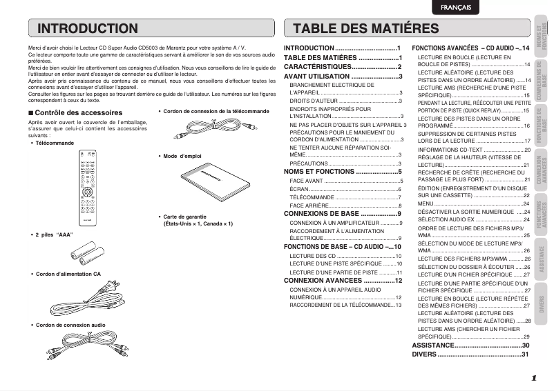 Page n°1 - Mode d'emploi Marantz CD5003