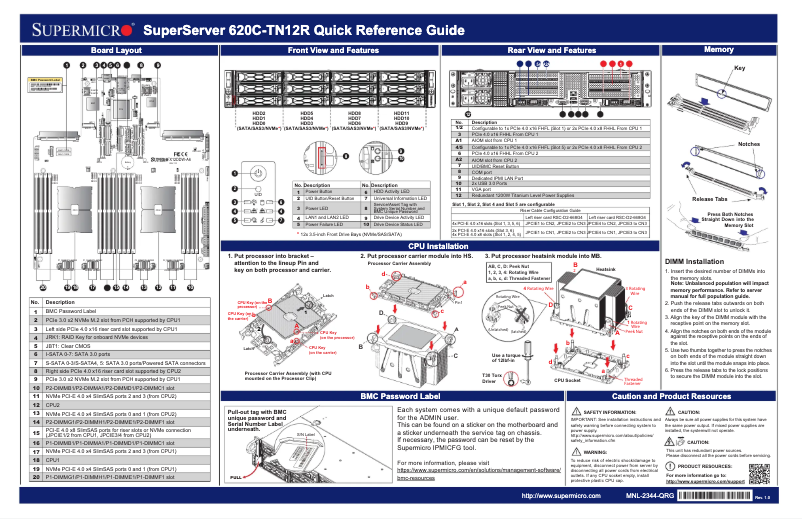 Image de la première page du manuel de l'appareil SuperServer SYS-620C-TN12R