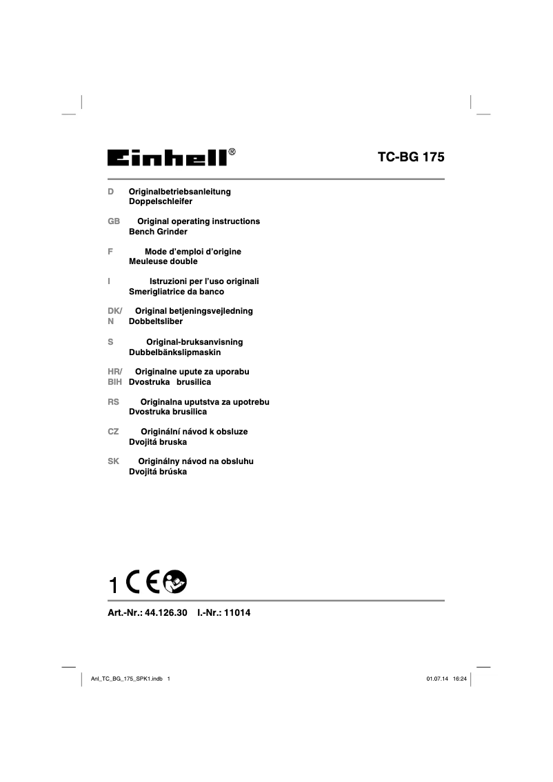 Page n°1 - Manuel utilisateur Einhell TC-BG 175
