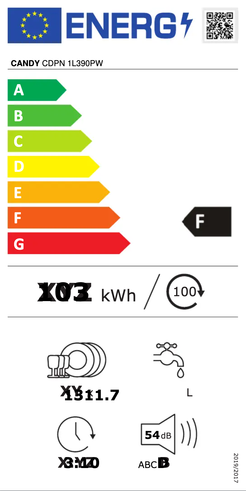 Page n°1 - Label énergétique Candy CDPN 1L390PW