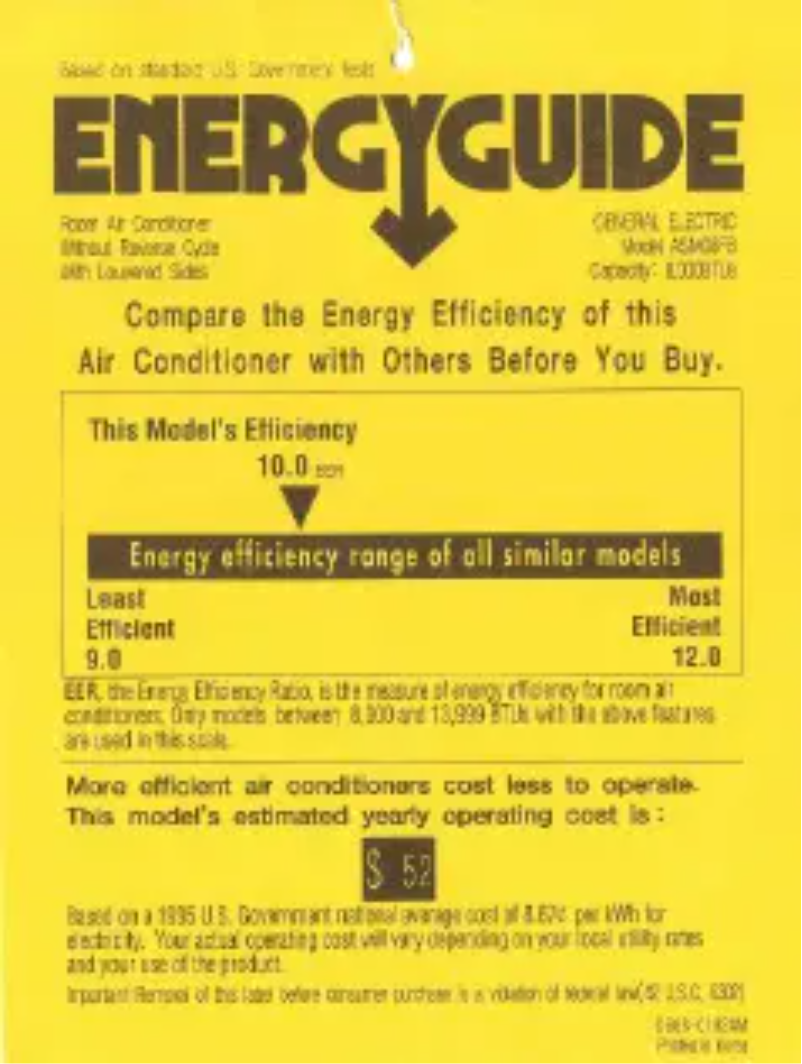 Page 1 de la notice Label énergétique GE Profile ASM08FB
