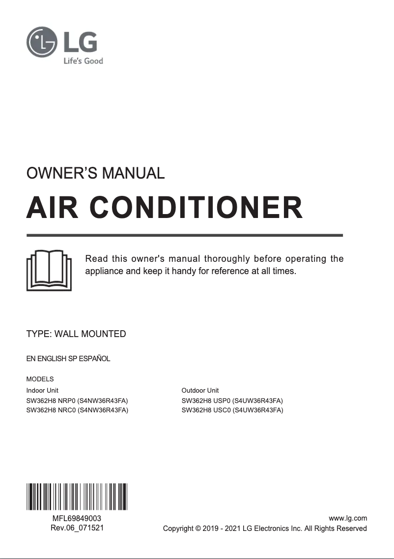 Image de la première page du manuel de l'appareil SW362H8