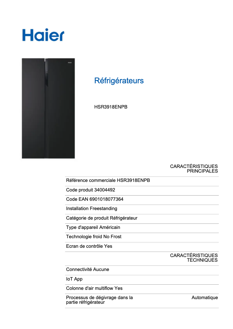 Image de la première page du manuel de l'appareil HSR3918ENPB