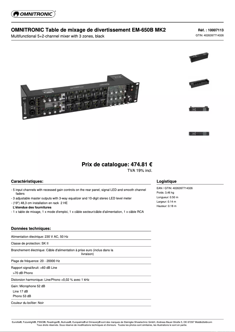 Página 1 del manual Ficha técnica Omnitronic EM-650B MK2