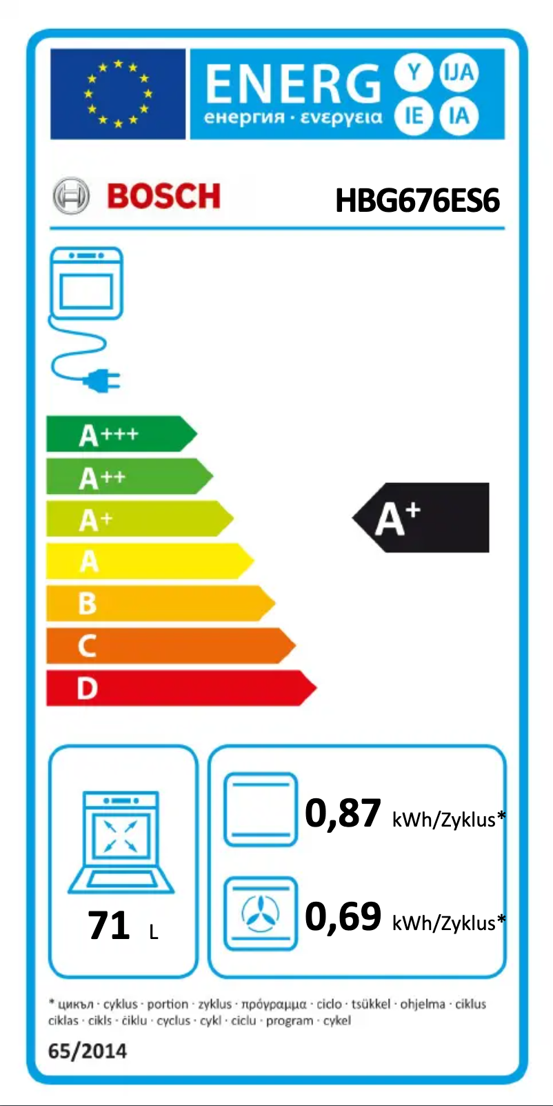 Page n°1 - Label énergétique Bosch Serie | 8 HBG676ES6