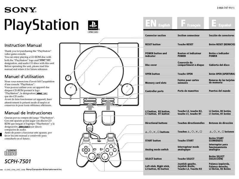 Page 1 de la notice Manuel utilisateur Sony PlayStation SCPH-7501