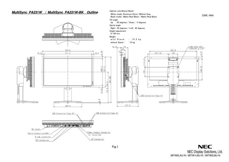 Image de la première page du manuel de l'appareil MultiSync PA231W
