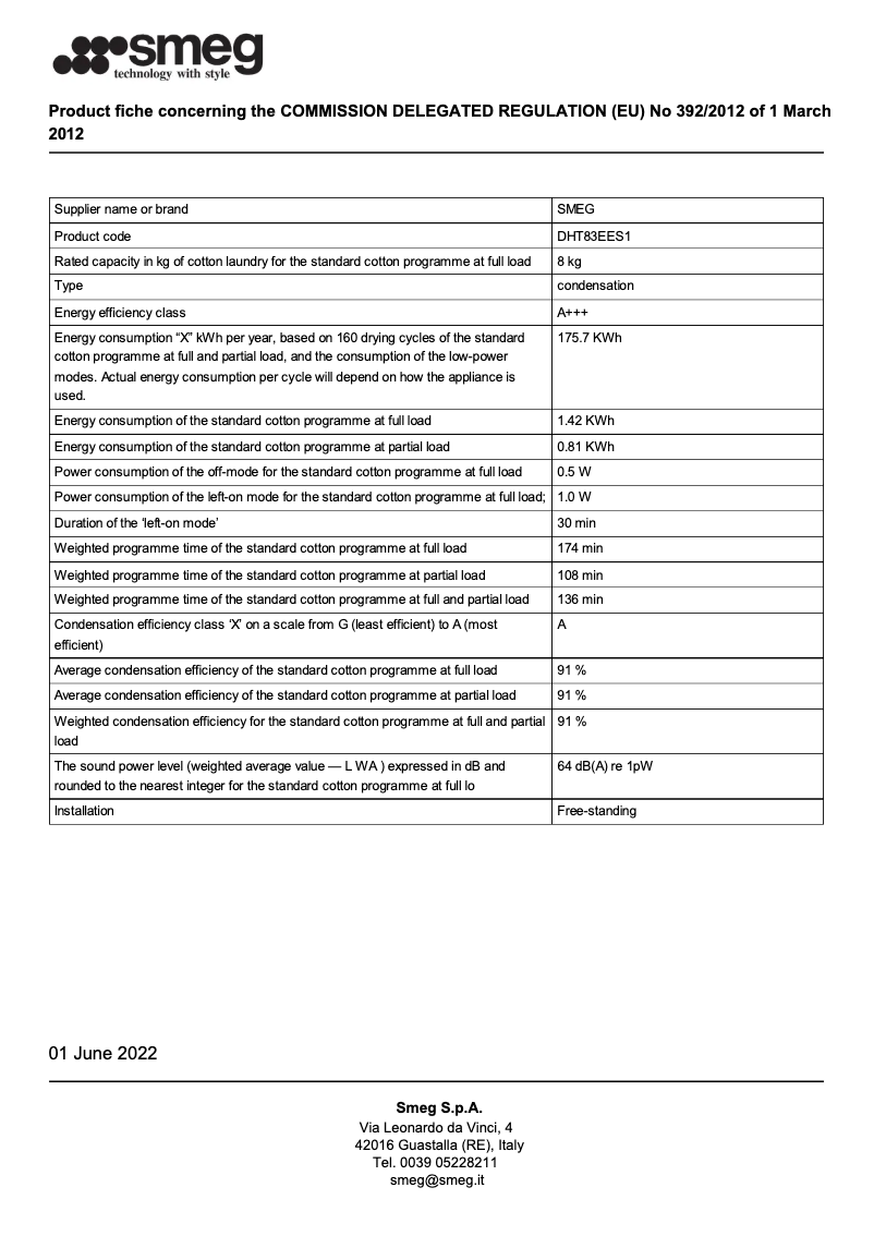 Page 1 de la notice Brochure Smeg DHT83EES1