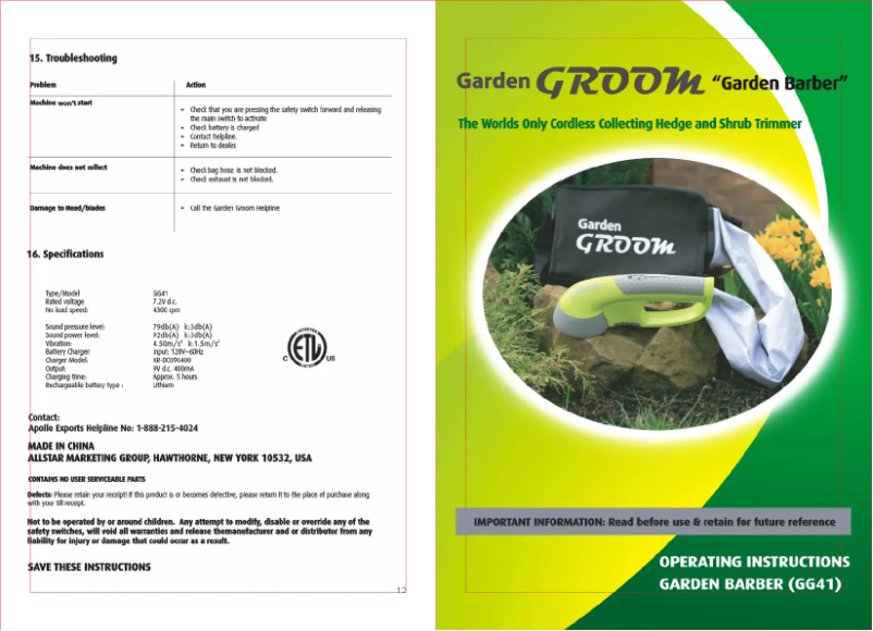 Page 1 de la notice Manuel utilisateur Garden Groom Barber