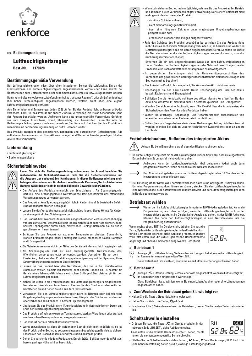 Page 1 de la notice Manuel utilisateur Renkforce MH-810HN