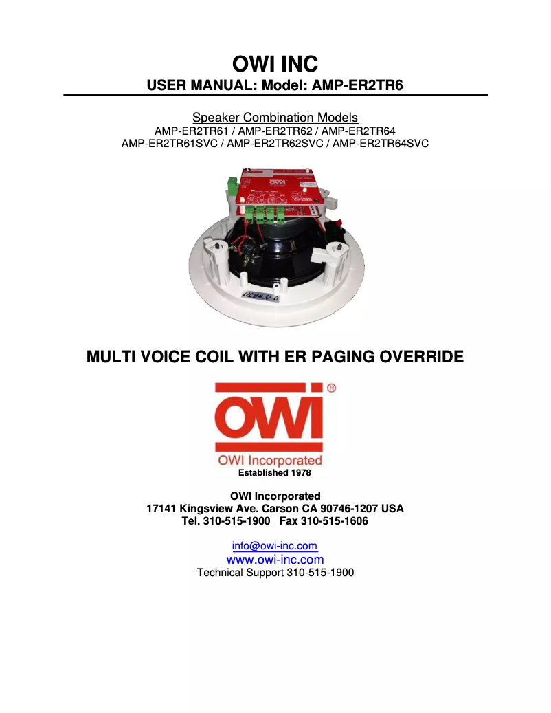 Page 1 de la notice Manuel utilisateur OWI AMP-ER2TR62