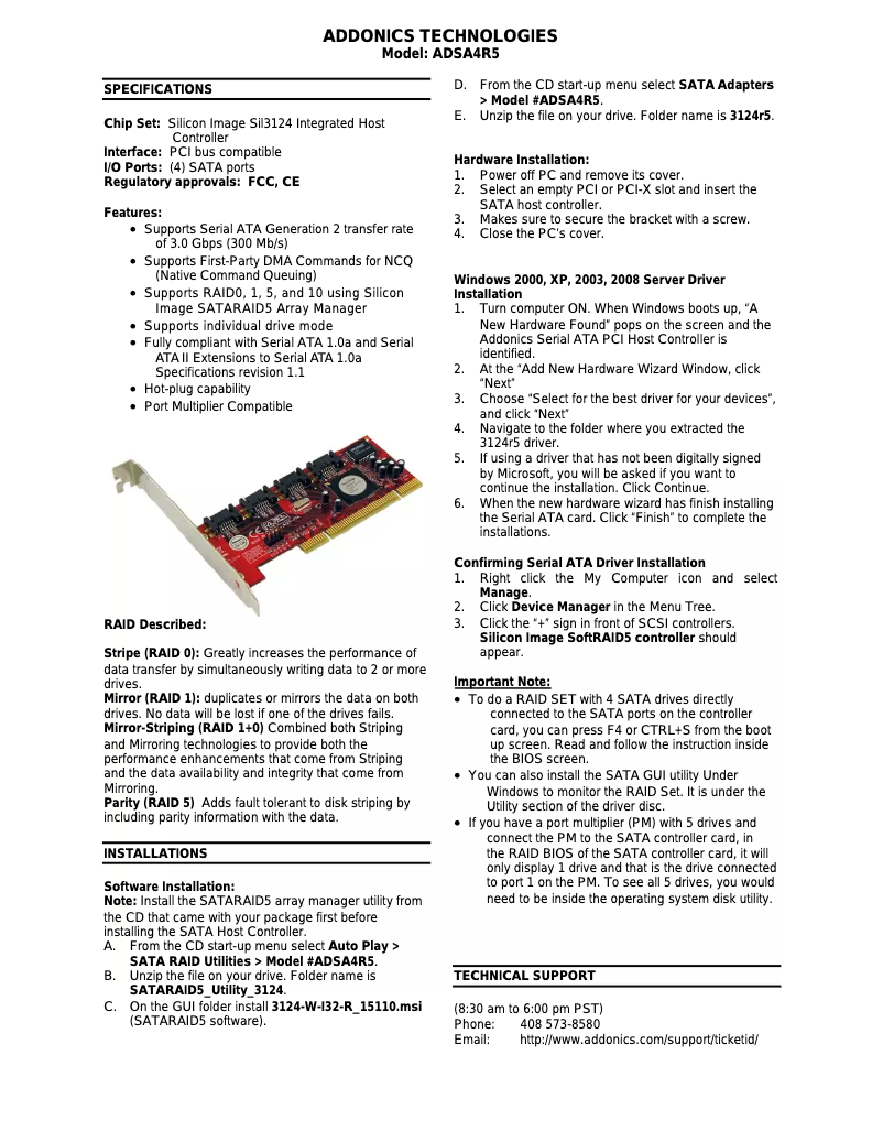 Page n°1 - Manuel utilisateur Addonics ADSA4R5