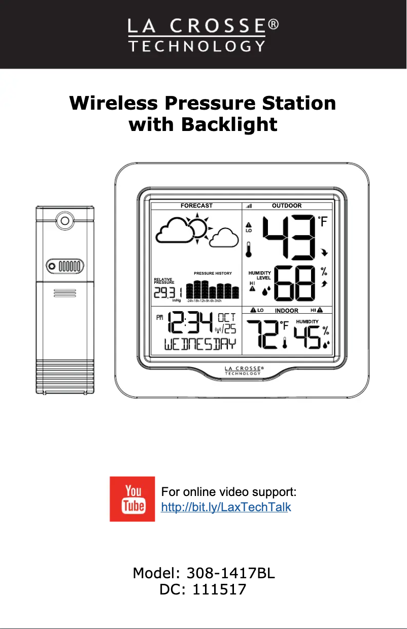 Page n°1 - Manuel utilisateur La Crosse Technology 308-1417BL