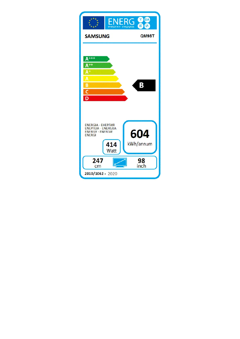 Page 1 de la notice Label énergétique Samsung QM98T