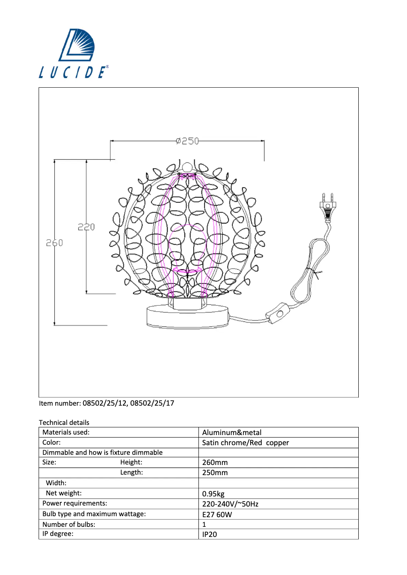 Page n°1 - Manuel utilisateur Lucide Noon 08502/25/12
