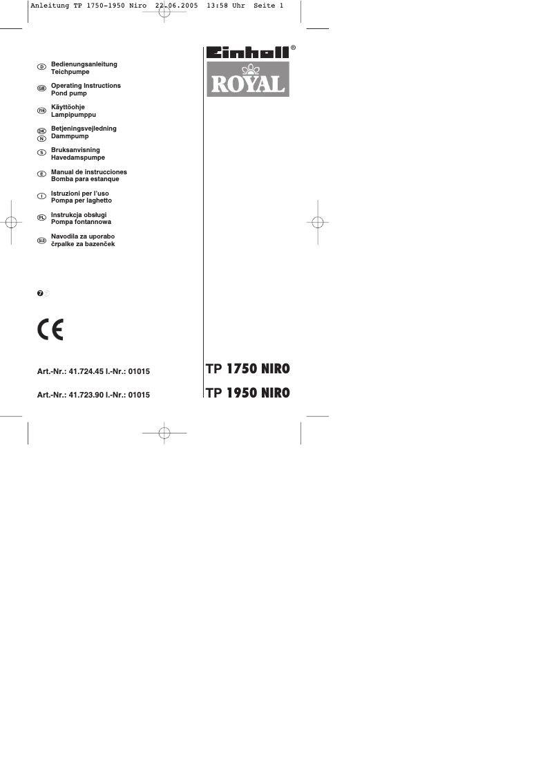Page 1 de la notice Manuel utilisateur Einhell TP 1950 Niro