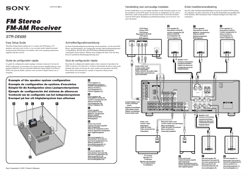 Page 1 of the manual Installation Guide Sony STR-DE695