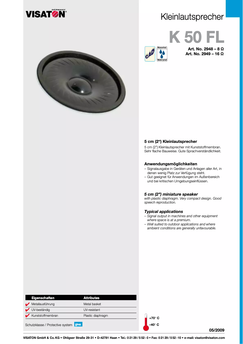 Page 1 de la notice Manuel utilisateur Visaton K 50 FL