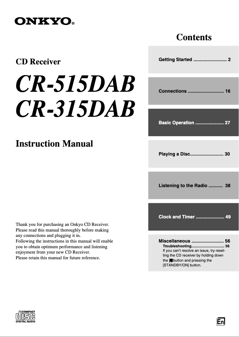 Page 1 de la notice Manuel utilisateur Onkyo CR-515DAB