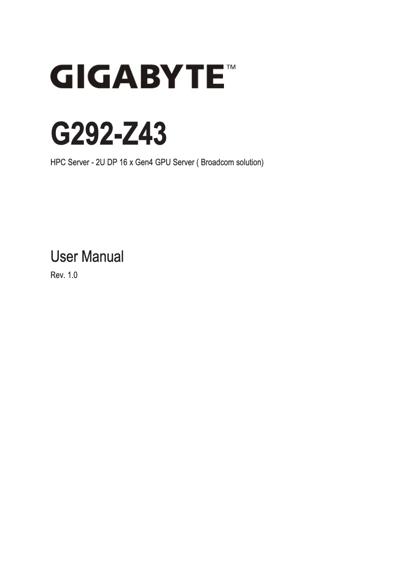 Page 1 de la notice Manuel utilisateur Gigabyte G292-Z43