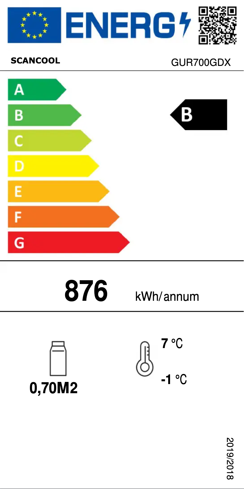 Page 1 de la notice Label énergétique Scancool GUR700GDX