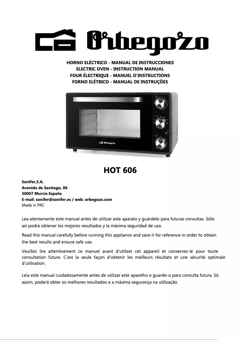 Page 1 de la notice Manuel utilisateur Orbegozo HOT 606