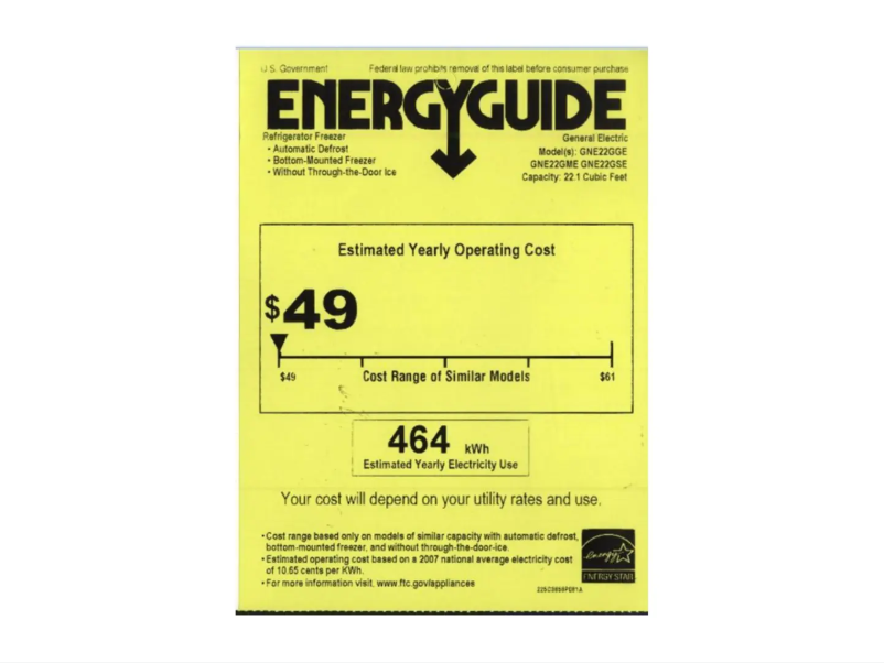 Page 1 de la notice Label énergétique GE GNE22GBB