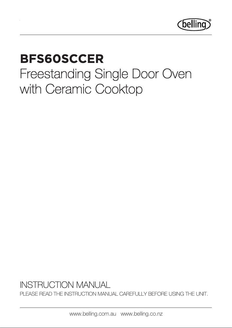 Page 1 de la notice Manuel utilisateur Belling BFS60SCCER