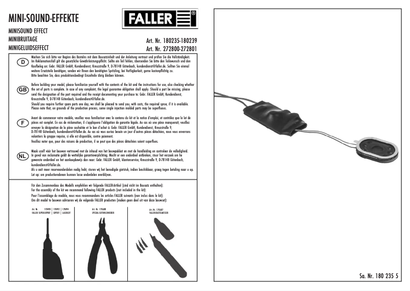 Page n°1 - Manuel utilisateur Faller 180237