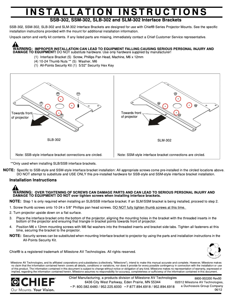 Page 1 de la notice Manuel utilisateur Chief SLB302