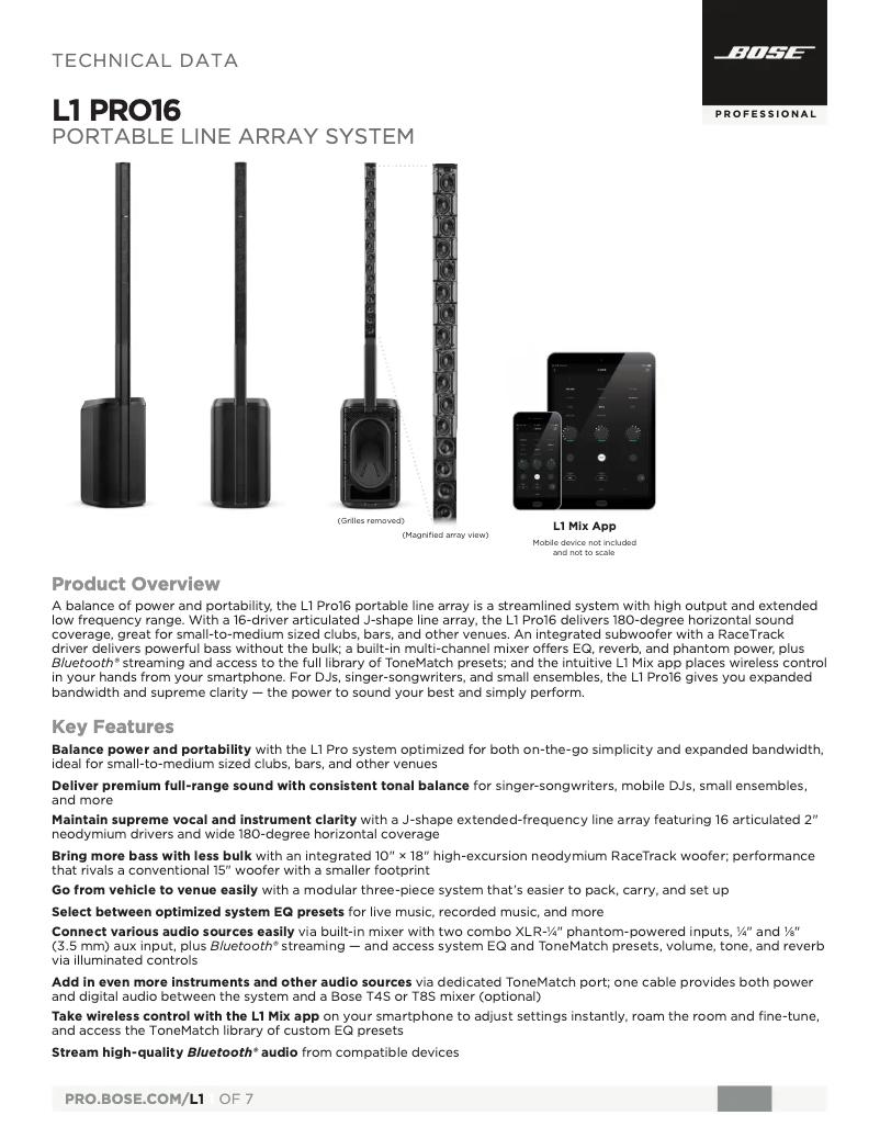 Page 1 de la notice Fiche technique Bose L1 Pro16