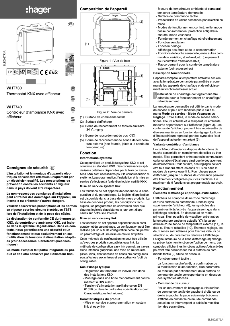 Page 1 de la notice Instructions / montage Hager WHT74004Q