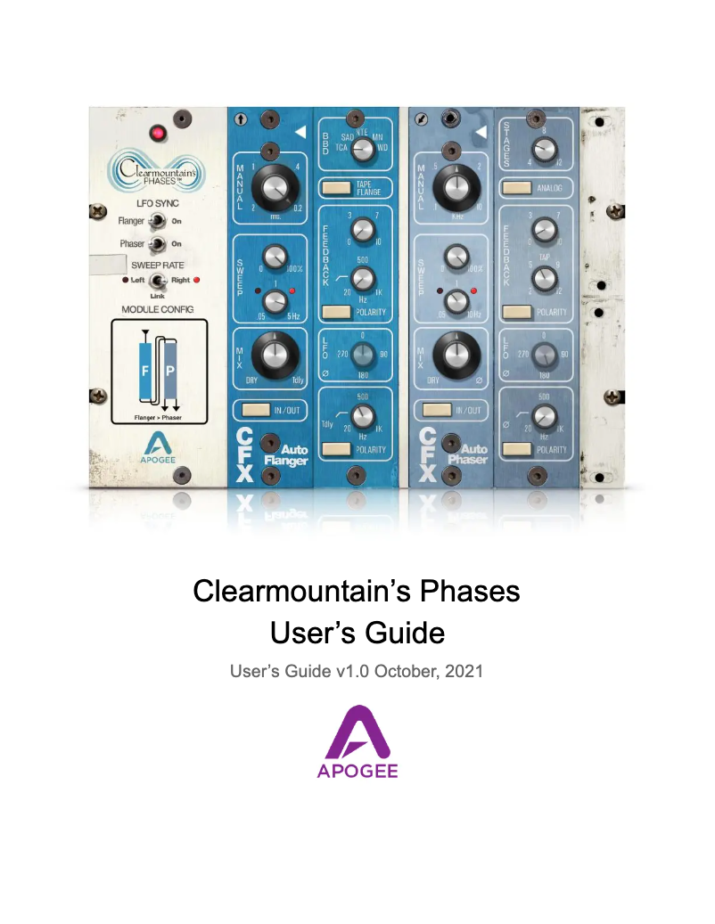Page n°1 - Manuel utilisateur Apogee Clearmountain’s Phases