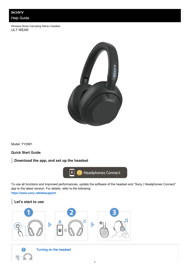 Page 1 de la notice Manuel utilisateur Sony ULT WEAR YY2981