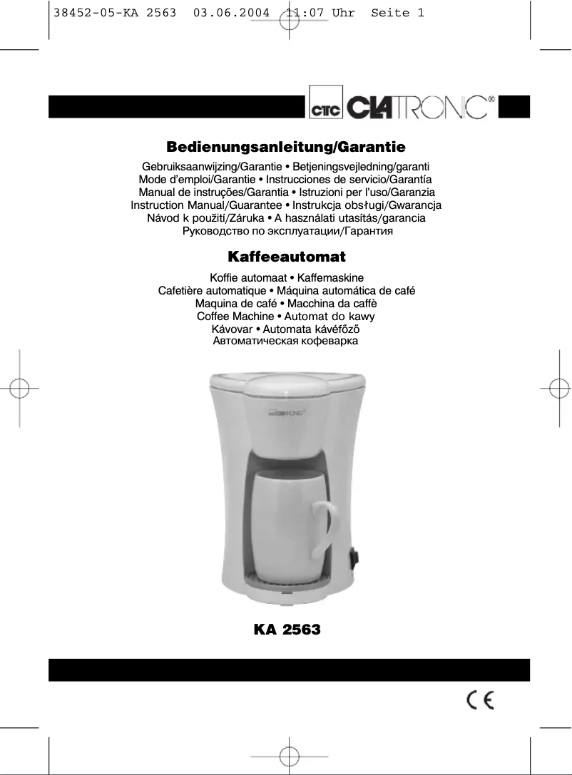 Page 1 de la notice Manuel utilisateur Clatronic KA 2563