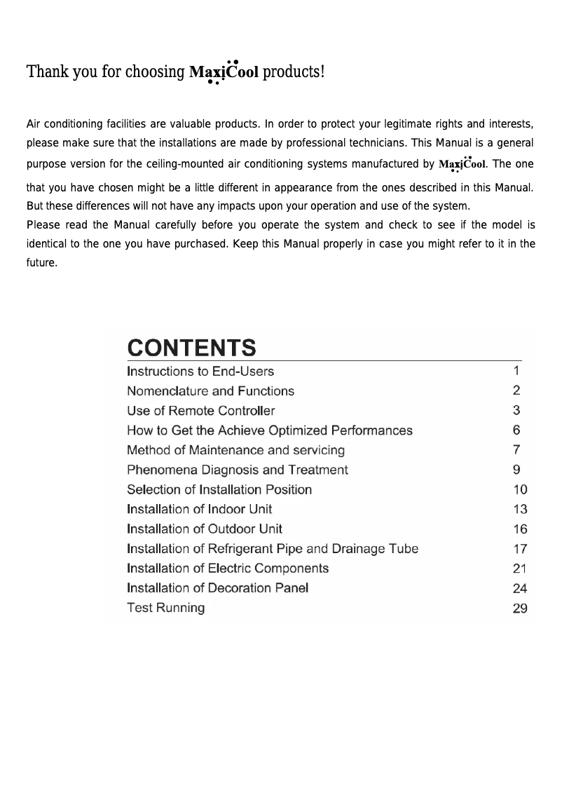 Page n°1 - Manuel utilisateur Maxicool CCH88H4C