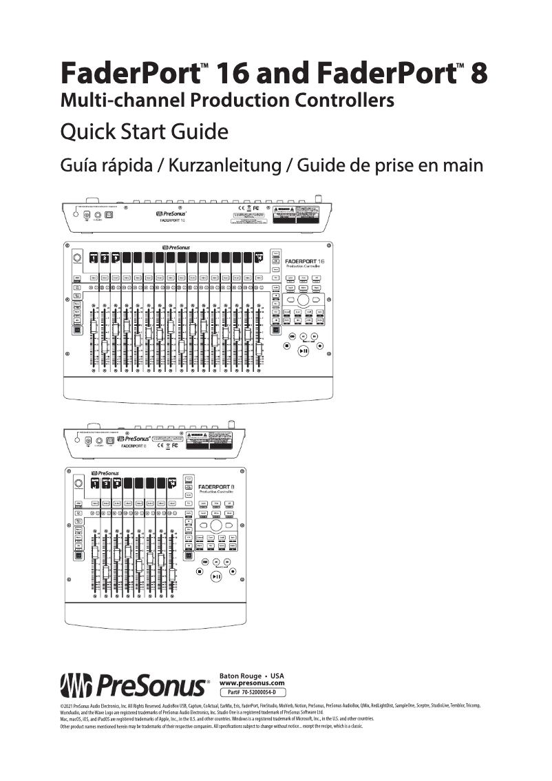 Image de la première page du manuel de l'appareil Faderport 8