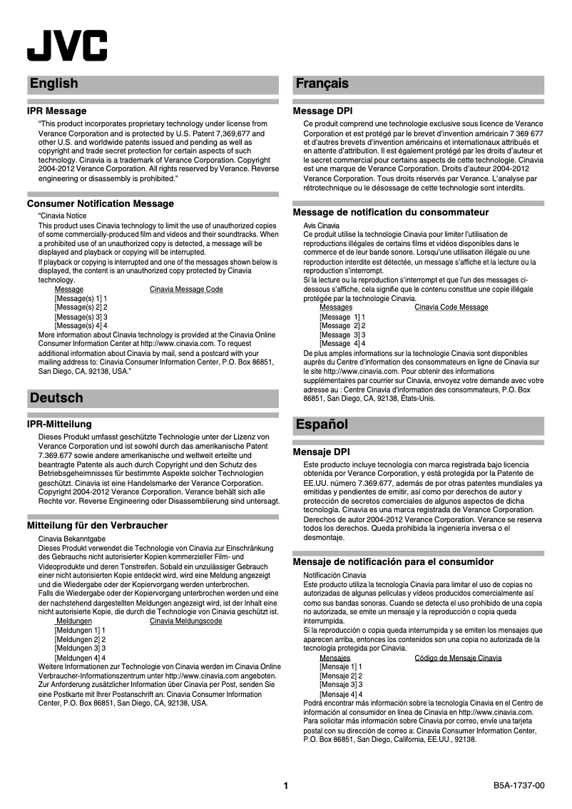 Page 1 de la notice Manuel utilisateur JVC SR-HD2700E