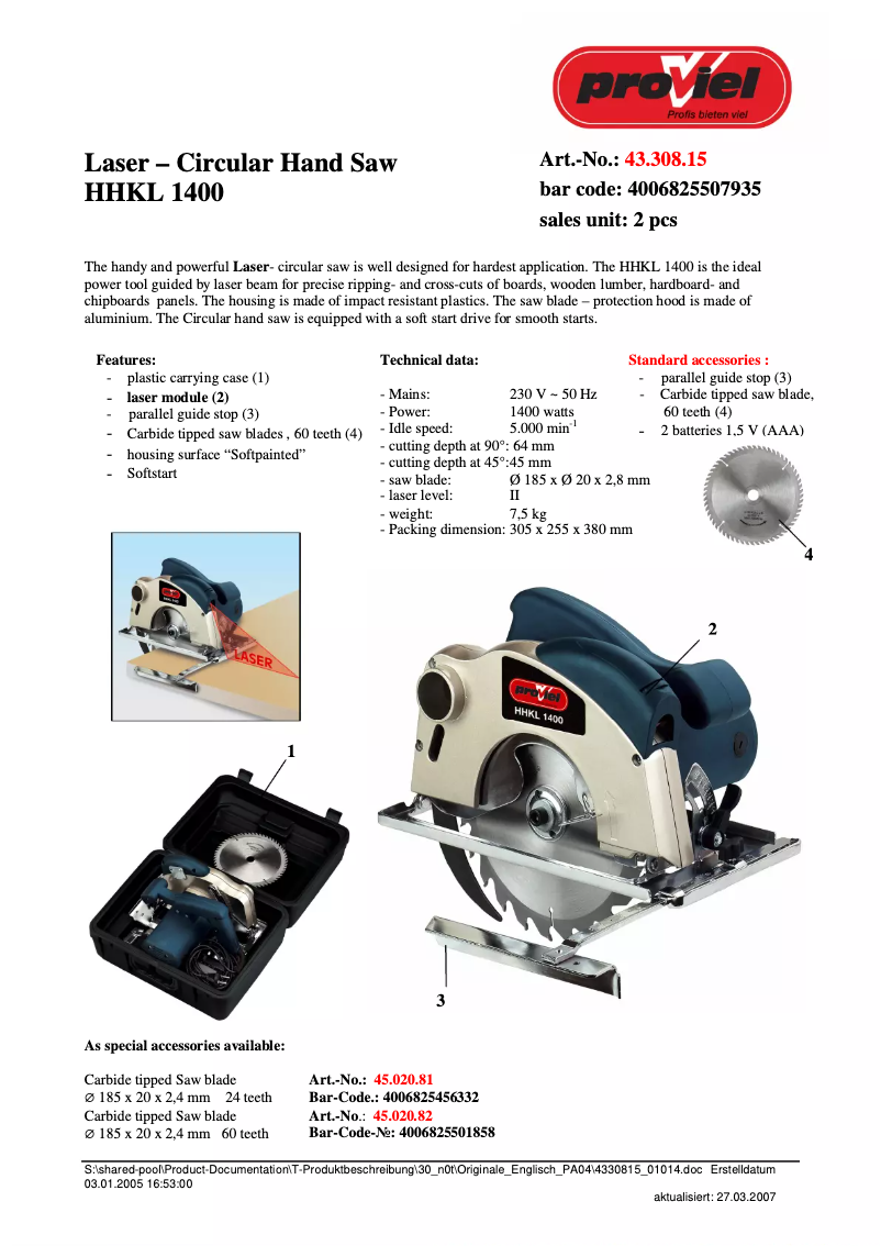 Image de la première page du manuel de l'appareil HHKL 1400