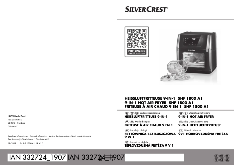 Page n°1 - Manuel utilisateur SilverCrest SHF 1800 A1