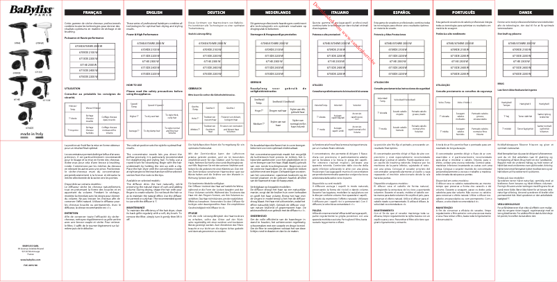 Page 1 de la notice Manuel utilisateur BaByliss Shine Pro 2200