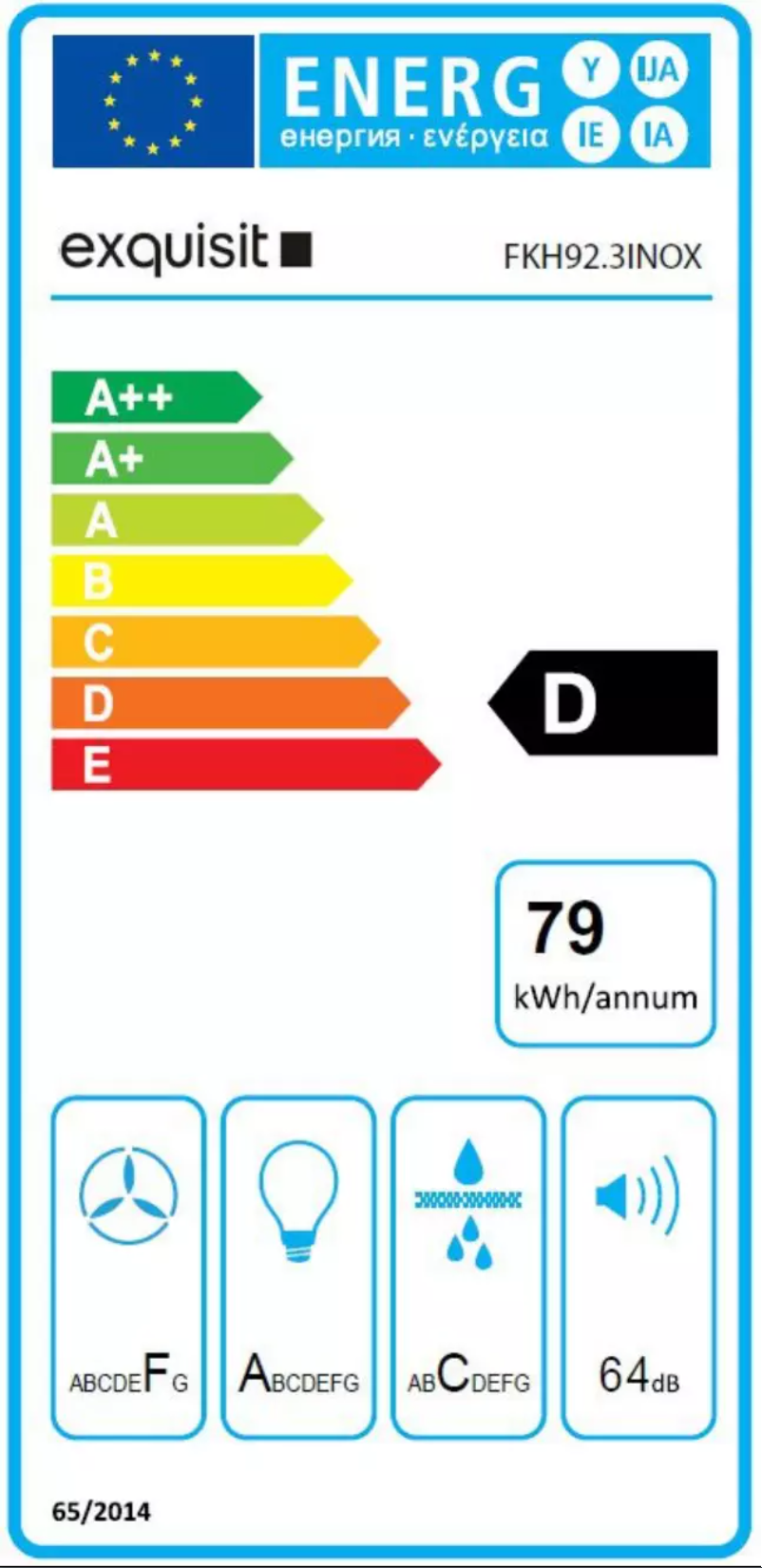 Page 1 de la notice Label énergétique Exquisit FKH92.3INOX