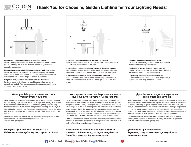 Page n°1 - Manuel utilisateur Golden Lighting Winslett 7011-9 BLK-CLR