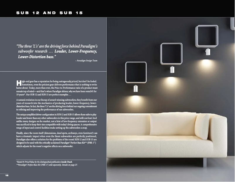 Page 1 de la notice Fiche technique Paradigm Studio SUB 15