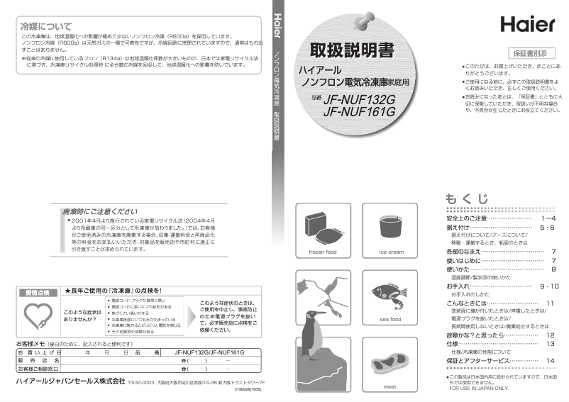 Page 1 de la notice Manuel utilisateur Haier JF-NUF132G