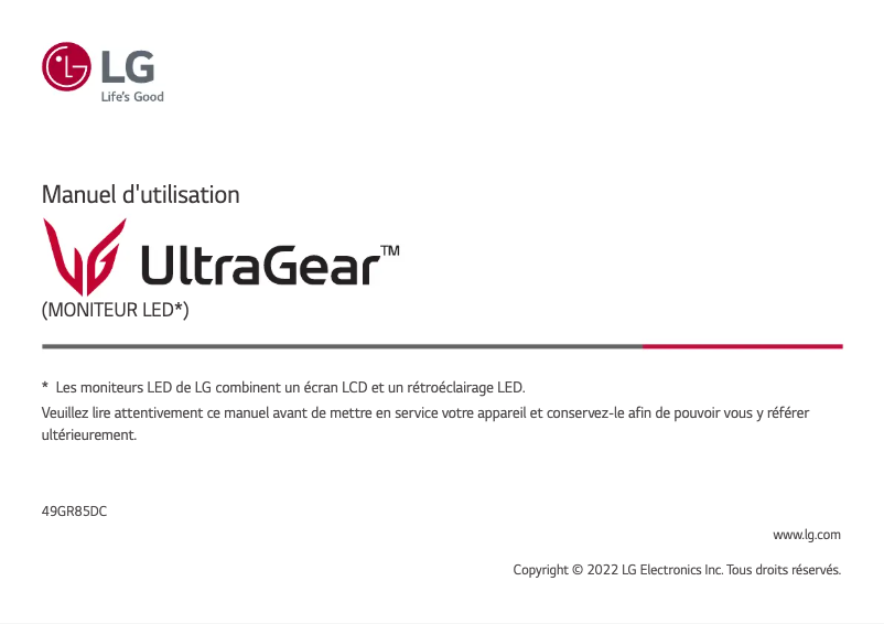 Image de la première page du manuel de l'appareil UltraGear 49GR85DC