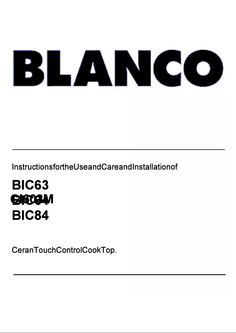 Page n°1 - Manuel utilisateur BLANCO CI603M
