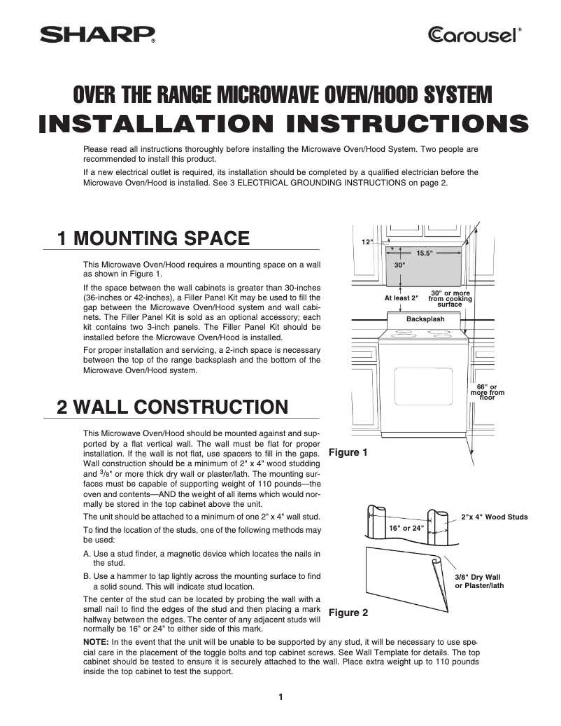 Page n°1 - Guide d'installation Sharp R-1874T